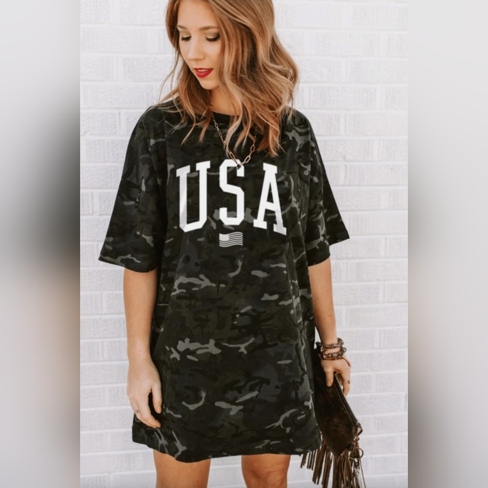 Southern Bliss USA Graphic Camouflage Oversized T-Shirt Sz XL
